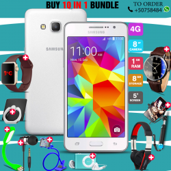 10 in 1 Bundle Offer , Samsung Galaxy Grand Prime G530H ,Portable USB LED Lamp, Wired Earphones, Ring Holder, Headphone, Mobile Holder, Macra Watch, Yazol Watch, Selfie Stick, Mp3 Player